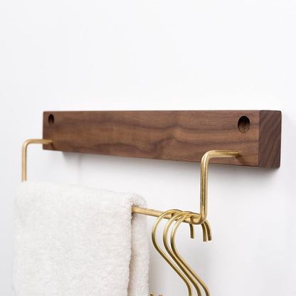 Beech Wood Towel Rack with Brass Bar for Bathroom and Home Organisation