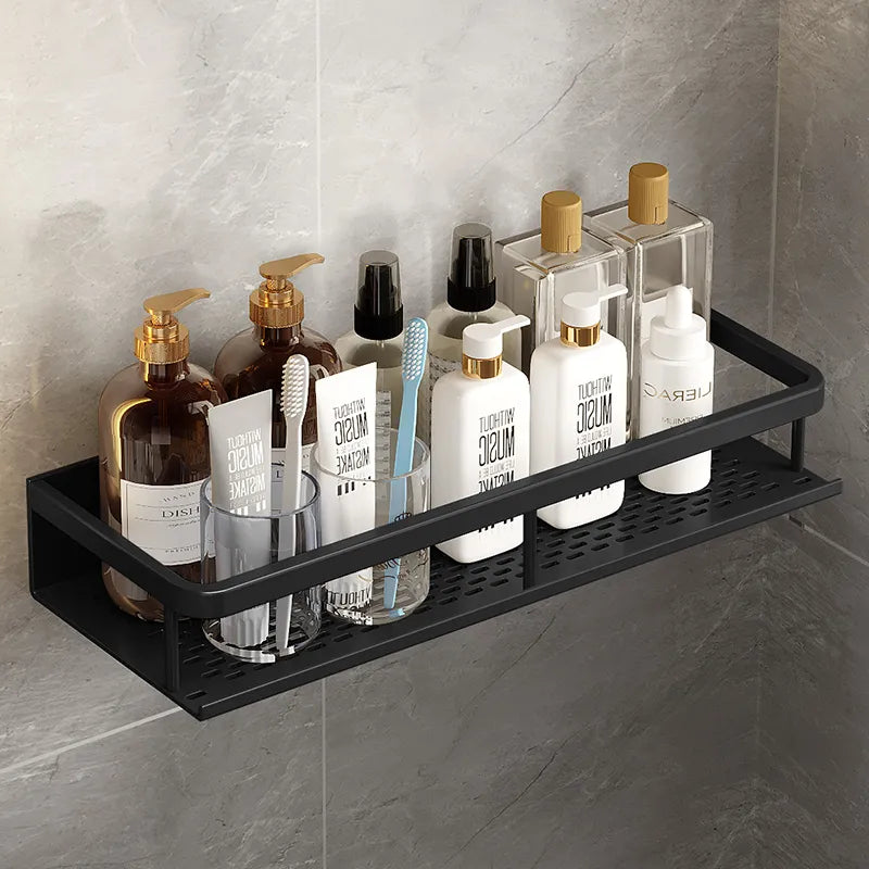 Black Aluminium Shower Storage Shelf with Modern Space-Saving Design