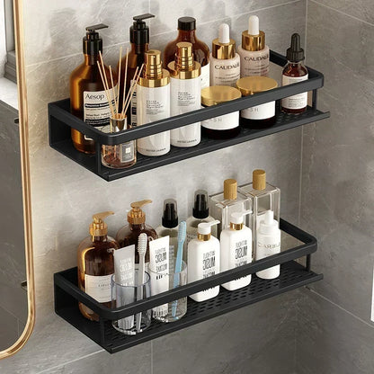 Black Aluminium Shower Storage Shelf with Modern Space-Saving Design