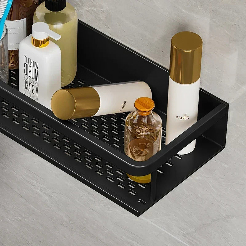 Black Aluminium Shower Storage Shelf with Modern Space-Saving Design