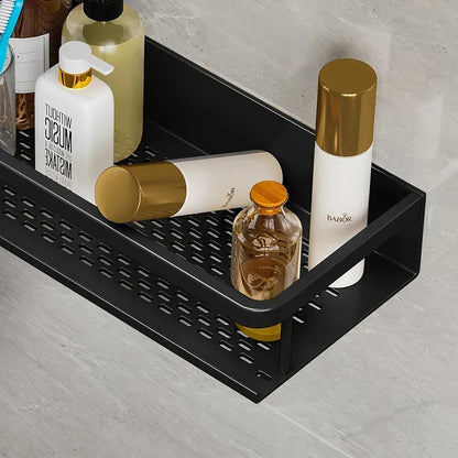 Black Aluminium Shower Storage Shelf with Modern Space-Saving Design