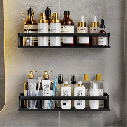 Black Aluminium Shower Storage Shelf with Modern Space-Saving Design