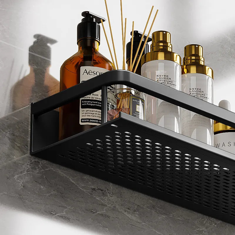 Black Aluminium Shower Storage Shelf with Modern Space-Saving Design
