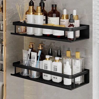 Black Aluminium Shower Storage Shelf with Modern Space-Saving Design