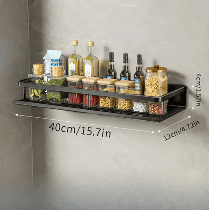 Black Metal Kitchen Wall Shelf with Hooks and Towel Holder