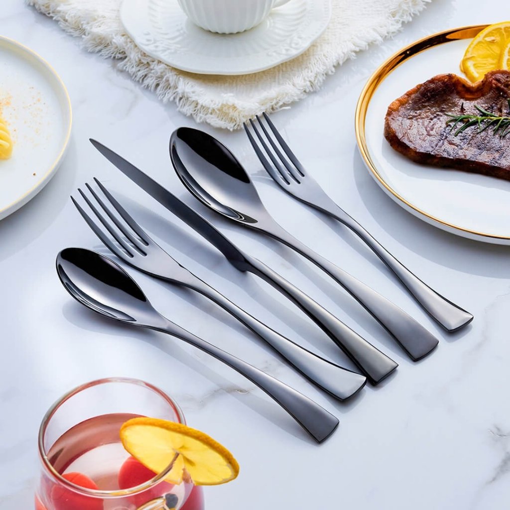 Black Stainless Steel Cutlery Set with Matte Finish, 24/42/48/84 Pieces
