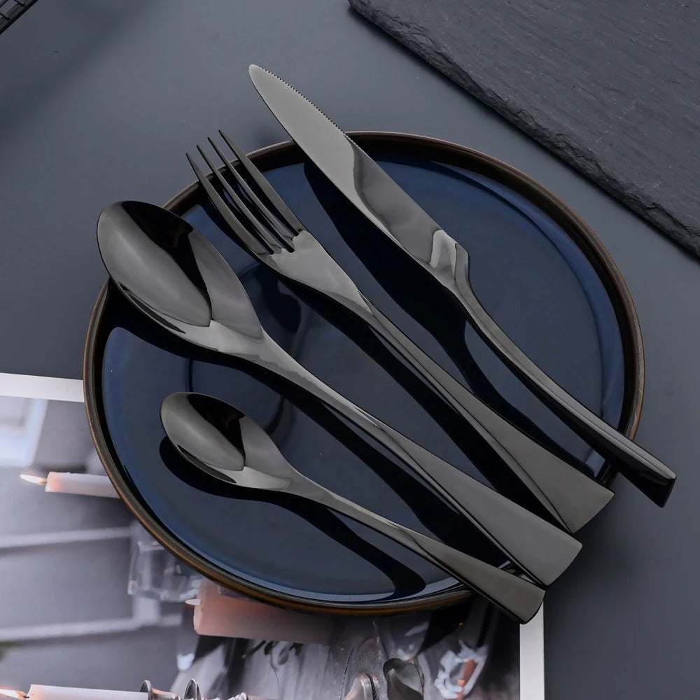 Black Stainless Steel Cutlery Set with Matte Finish, 24/42/48/84 Pieces