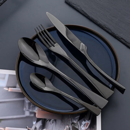 Black Stainless Steel Cutlery Set with Matte Finish, 24/42/48/84 Pieces