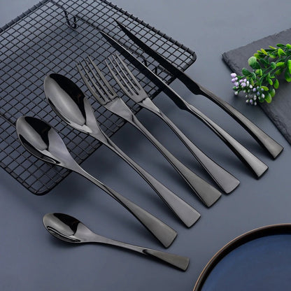 Black Stainless Steel Cutlery Set with Matte Finish, 24/42/48/84 Pieces