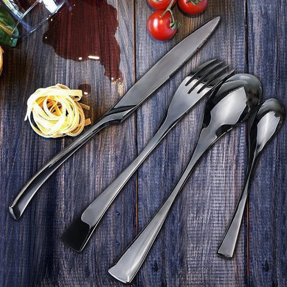 Black Stainless Steel Cutlery Set with Matte Finish, 24/42/48/84 Pieces