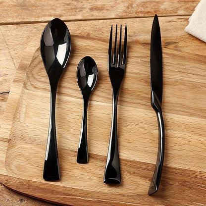 Black Stainless Steel Cutlery Set with Matte Finish, 24/42/48/84 Pieces
