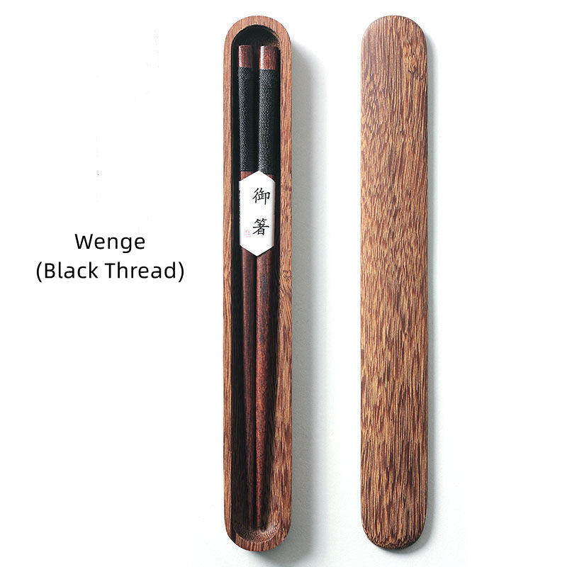 Black Walnut Wood Chopsticks with Decorative Thread and Wooden Gift Box