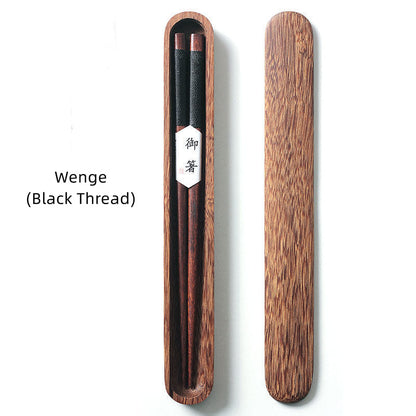 Black Walnut Wood Chopsticks with Decorative Thread and Wooden Gift Box