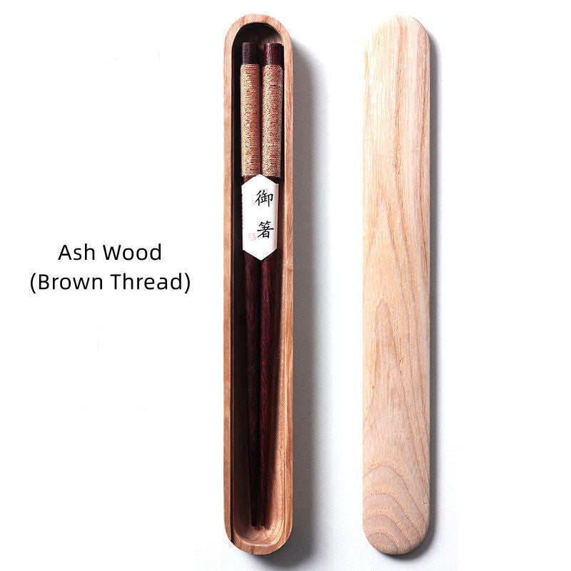 Black Walnut Wood Chopsticks with Decorative Thread and Wooden Gift Box