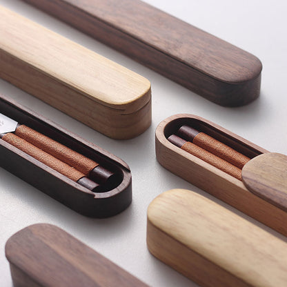 Black Walnut Wood Chopsticks with Decorative Thread and Wooden Gift Box