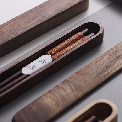 Black Walnut Wood Chopsticks with Decorative Thread and Wooden Gift Box