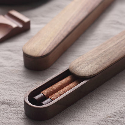 Black Walnut Wood Chopsticks with Decorative Thread and Wooden Gift Box