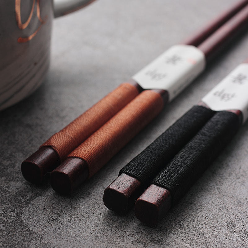 Black Walnut Wood Chopsticks with Decorative Thread and Wooden Gift Box