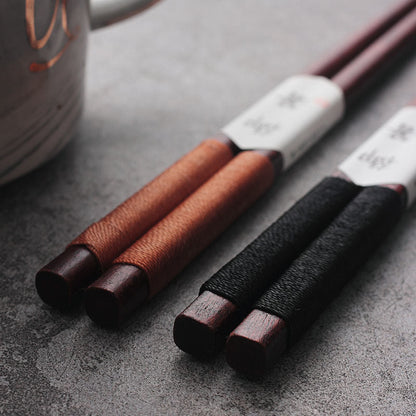 Black Walnut Wood Chopsticks with Decorative Thread and Wooden Gift Box