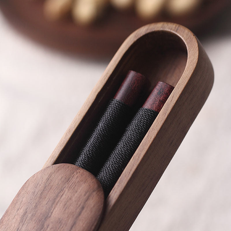 Black Walnut Wood Chopsticks with Decorative Thread and Wooden Gift Box