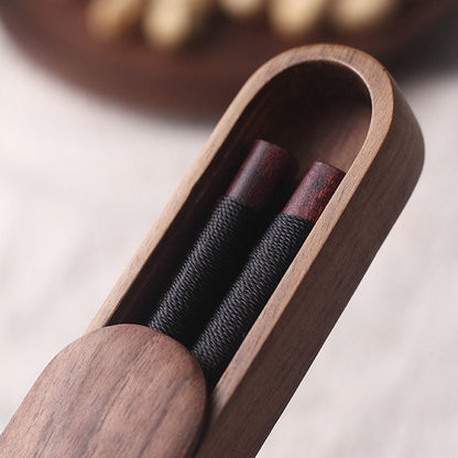 Black Walnut Wood Chopsticks with Decorative Thread and Wooden Gift Box
