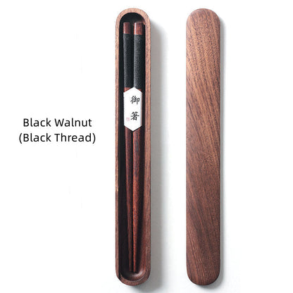 Black Walnut Wood Chopsticks with Decorative Thread and Wooden Gift Box