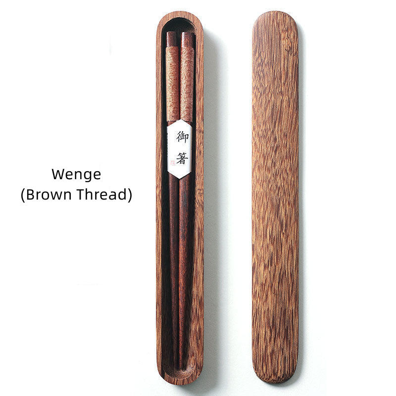 Black Walnut Wood Chopsticks with Decorative Thread and Wooden Gift Box