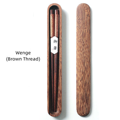 Black Walnut Wood Chopsticks with Decorative Thread and Wooden Gift Box