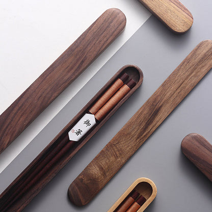 Black Walnut Wood Chopsticks with Decorative Thread and Wooden Gift Box