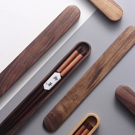 Black Walnut Wood Chopsticks with Decorative Thread and Wooden Gift Box