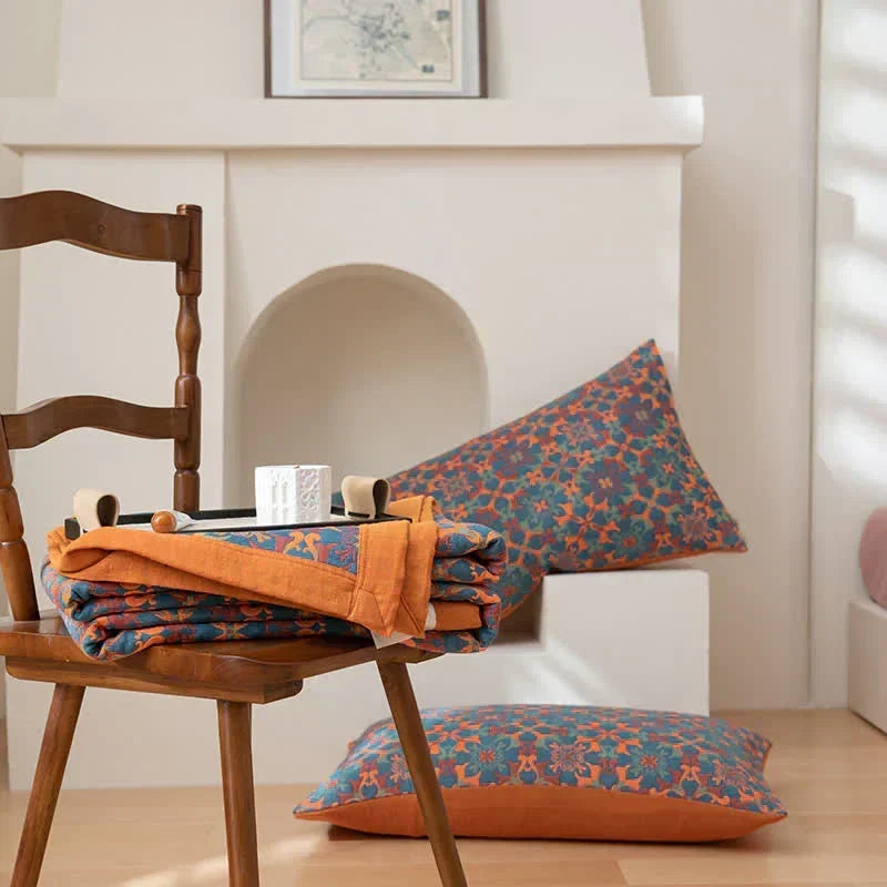 Blue Patterned Six Layer Cotton Quilt for Bed and Sofa