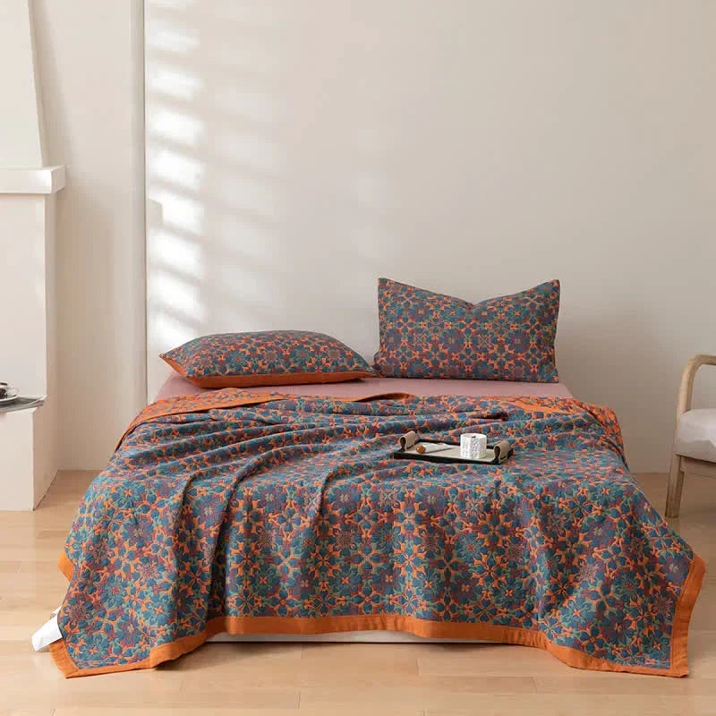 Blue Patterned Six Layer Cotton Quilt for Bed and Sofa