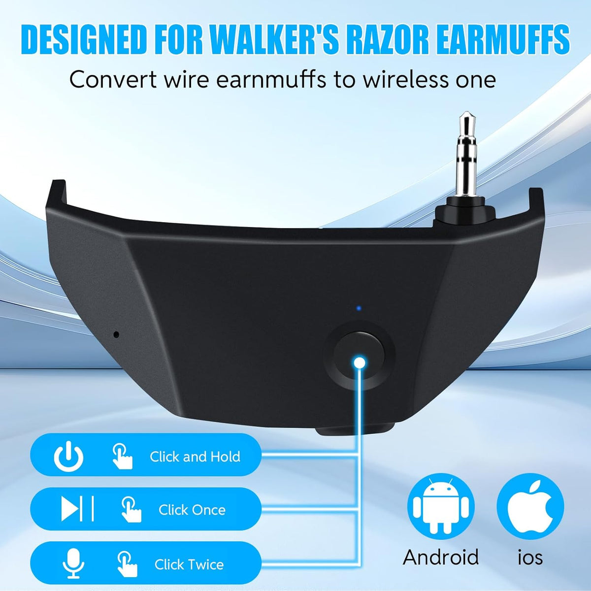 Bluetooth Adapter for Shooting Earmuffs with Type-C Charging and 50ft Wireless Range