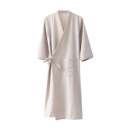 Bohemian 100% Cotton Kimono Robe with Adjustable Waist Belt and Loose Sleeves