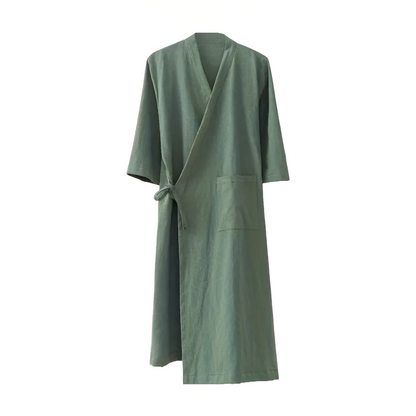 Bohemian 100% Cotton Kimono Robe with Adjustable Waist Belt and Loose Sleeves