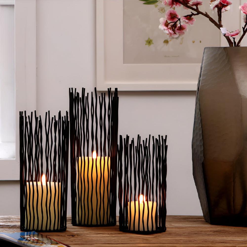 Bohemian Black Iron Candle Holder with Geometric Design for Indoor and Outdoor Decor