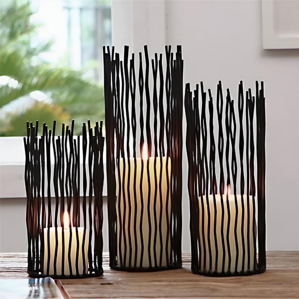 Bohemian Black Iron Candle Holder with Geometric Design for Indoor and Outdoor Decor