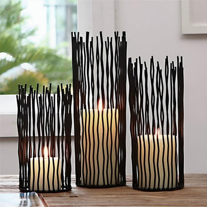 Bohemian Black Iron Candle Holder with Geometric Design for Indoor and Outdoor Decor