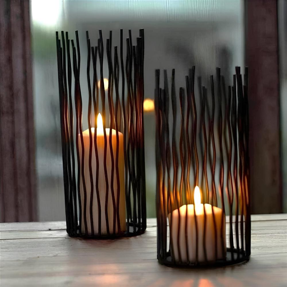 Bohemian Black Iron Candle Holder with Geometric Design for Indoor and Outdoor Decor
