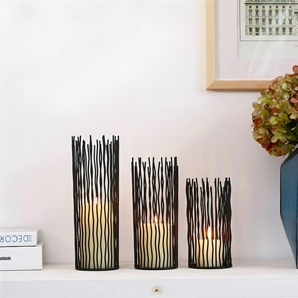 Bohemian Black Iron Candle Holder with Geometric Design for Indoor and Outdoor Decor