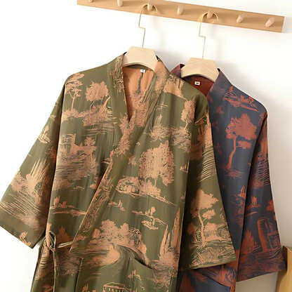 Bohemian Cotton Kimono Robe with Adjustable Waist Belt and Relaxed Fit
