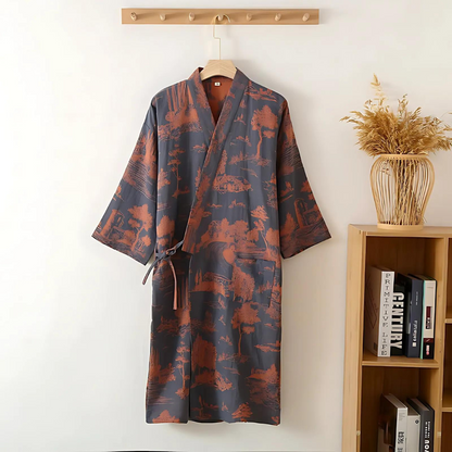 Bohemian Cotton Kimono Robe with Adjustable Waist Belt and Relaxed Fit
