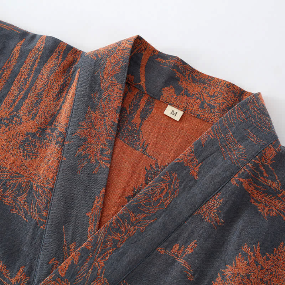 Bohemian Cotton Kimono Robe with Adjustable Waist Belt and Relaxed Fit