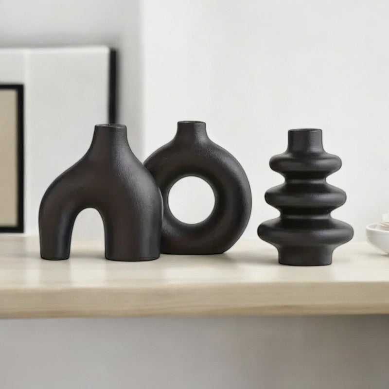 Boho Ceramic Vase Set of 3 for Neutral Home Decor