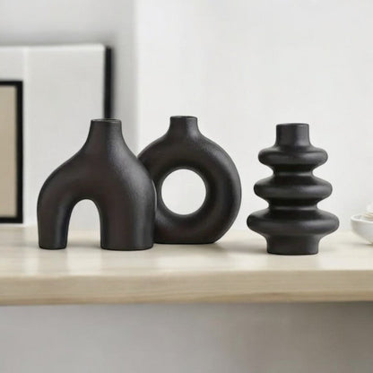 Boho Ceramic Vase Set of 3 for Neutral Home Decor