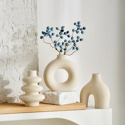 Boho Ceramic Vase Set of 3 for Neutral Home Decor