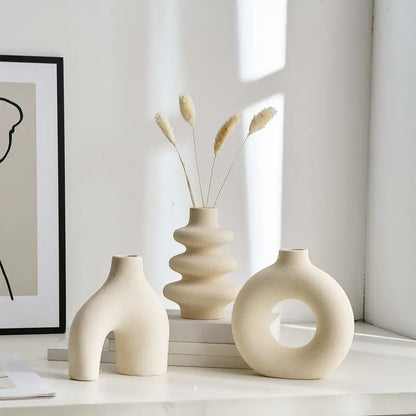 Boho Ceramic Vase Set of 3 for Neutral Home Decor