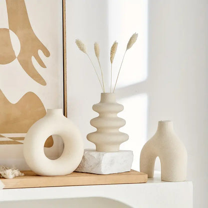 Boho Ceramic Vase Set of 3 for Neutral Home Decor