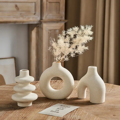 Boho Ceramic Vase Set of 3 for Neutral Home Decor