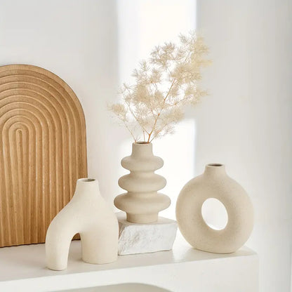 Boho Ceramic Vase Set of 3 for Neutral Home Decor